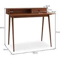 Idimex Schreibtisch MALINA mit Aufsatz & Schublade aus Kiefer Massivholz, Kastanien farben - Bürotisch mit Stauraum & konischen Beinen, Stabiler PC-Tisch aus robusten Materialien