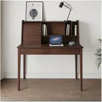 Idimex Schreibtisch ALISA mit 2 Schubladen & Rollladen aus Massivholz, Nussbaum Finish - Schreibtisch aus Kiefernholz, Massivholz Schreibtisch mit Stauraum, ideal für Homeoffice und Arbeitszimmer