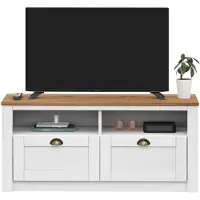 Idimex TV Lowboard BOLTON aus massiver Kiefer in weiß/braun, TV Bank mit 2 Schubladen, praktische TV Kommode mit Muschelgriffen, TV Möbel im Landhausstil