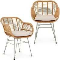 Idimex Gartenstühle PARAMO im 2er Set aus Polyrattan, natur/beige - moderner Esszimmerstuhl in Rattan Optik, Küchenstuhl mit Sitzkissen, Korbstuhl mit robustem Metallgestell