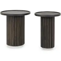 Idimex SARDA Couchtischset aus massivem Mangoholz, Braun/Weiß - Runder Wohnzimmertisch mit Marmorfuß, Beistelltischset für elegante Akzente, Kleine Tische im Set ideal als Coffee-Table