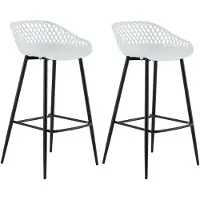 Idimex Barhocker IREK im Retro-Design, bequemer Tresenhocker im 2er Pack, praktischer Bistrostuhl aus Kunststoff weiß, Beine schwarz
