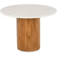 Idimex Couchtisch YAMUNA rund 60 cm mit Marmorplatte, Weiß/Natur – Wohnzimmertisch aus weißem Marmor und massivem Akazienholz, modernes Design, pflegeleichte Oberfläche, kompakt für Wohnzimmer & Lounge