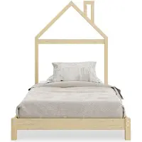 Idimex Kinderbett LIZ 90x200 cm in Hausoptik aus Massivholz natur - Bodenbett für einfaches Ein- und Aussteigen, Montessori Kinderzimmer