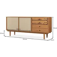 Idimex Sideboard SIMONA mit Rattan-Geflecht 175cm, eicheoptik – 4 Schubladen und 2 Schiebetüren, Flurkommode mit Einlegeboden, Wohnzimmer