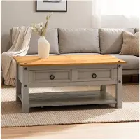Idimex Couchtisch RAMON mit 2 Schubladen grau/braun - Sofatisch aus Kiefer Massivholz, Wohnzimmertisch mit Stauraum und hochwertiger Tischplatte