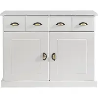 Idimex Kommode PARIS aus massiver Kiefer in weiß, schönes Sideboard mit 2 Türen, praktische Apothekerkommode mit 2 Schubladen, zeitlose Schubladenkommode mit Muschelgriffe