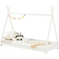 Idimex Tipi Bett ELIN aus massiver Kiefer in 90 x 200, Kinder Hausbett mit Dach, modernes Indianer Spielbett für Kinder, weiß lackiert