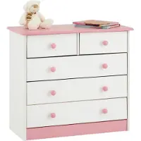 Idimex Kommode RONDO, schöne Anrichte mit 5 Schubladen, praktisches Sideboard aus massiver Kiefer in weiß/rosa, zeitlose Schubladenkommode mit Holzgriffe