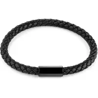 Zeeme Stainless Steel Armband Edelstahl Leder schwarz 21cm