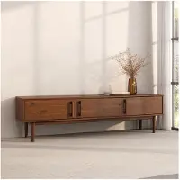 Idimex Lowboard TECCA 180 cm, Kastenie Finish – niedriges Sideboard mit Stauraum, TV Schrank mit 3 Türen aus Massivholz, Mid Century Wohnzimmermöbel