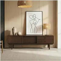 Idimex Lowboard SIMONA, 175 cm aus Massivholz, Nussbaum Finish - TV Lowboard mit 2 Schiebetüren und 2 Schubladen, Wohnzimmermöbel aus Kiefer, Flurmöbel mit viel Stauraum, Wohnzimmer Sideboard