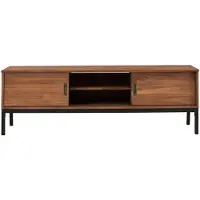 Idimex Lowboard SELMA 145 cm aus Massivholz, Kastanie Finish - Fernsehtisch Fernsehschrank im industrial Design mit 2 Schiebetüren 1 offenes Fach