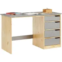 Idimex Kinderschreibtisch EMMA aus Kiefer Massivholz, natur/grau - Schreibtisch mit neigungsverstellbarer Tischplatte, schöner Jugendschreibtisch mit 4 Schubladen