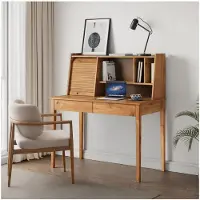 Idimex Schreibtisch ALISA mit 2 Schubladen & Rollladen aus Massivholz, Eiche Finish - Schreibtisch aus Kiefernholz, Massivholz Schreibtisch mit Stauraum, ideal für Homeoffice und Arbeitszimmer