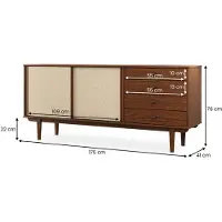 Idimex Sideboard SIMONA mit Rattan-Geflecht 175cm, kastanien optik – 4 Schubladen und 2 Schiebetüren, Flurkommode mit Einlegeboden, Wohnzimmer