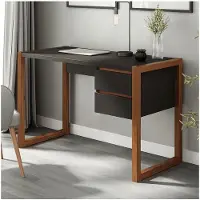 Idimex Schreibtisch BELINDA mit 2 Schubladen, Schwarz/Kastanie – Home Office Tisch aus Kiefer Massivholz, Modernes Design mit praktischem Stauraum