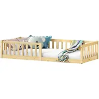 Idimex Bodenbett GUSTAVO mit Rausfallschutz Kiefer Massiv – Natur 90 x 200 cm Bodenbett mit Rausfallschutz Montessori-Kinderbett