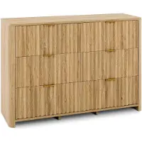 Idimex Kommode ELLA mit 6 Schubladen, Eiche Finish - Schubladenkommode mit Lamellenoptik, Sideboard mit Stauraum, Anrichte in natürlicher Holzoptik und goldfarbene Metallgriffe, skandinavisches Design