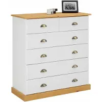 Idimex Kommode PARIS aus Massivholz, Weiß/Braun - Apothekerkommode aus Kiefernholz mit 6 Schubladen, Landhausstil mit Muschelgriffen, Schubladenschrank ideal für Schlafzimmer oder Eingangsbereich