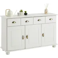 Idimex Sideboard COLMAR, Weiß - Landhaus Kommode mit 2 Schubladen und 3 Türen, Kiefer Massivholz, Muschelgriffe aus Metall, ideal für Flur oder Wohnzimmer