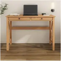 Idimex Schreibtisch ADRIAN aus Massivholz, eichefarben - Home Office Tisch mit 2 Schubladen und Metallgriffe, Ideal als Bürotisch oder Computertisch für Arbeitszimmer, moderner Landhausstil