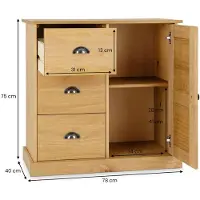 Idimex Kommode VENETA mit 1 Tür & 3 Schubladen aus massivem Kiefernholz, gebeizt & gewachst - Wohnzimmerkommode mit Muschelgriffen aus Metall, Schubladenregal mit Stauraum im Landhausstil