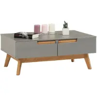 Idimex Couchtisch TIBOR, Beistelltisch Wohnzimmertisch Sofatisch Stubentisch, Kiefer massiv, 2 Schubladen, 2 Nischen, in grau