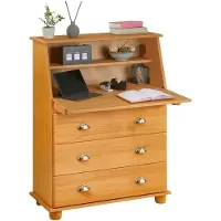 Idimex Sekretär GOMES aus Massivholz, Gebeizt - Schreibsekretär mit Klappe und Schubladen mit Muschelgriffen, Kiefer Massivholz, Landhausstil für Büro und Wohnzimmer