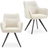 Idimex Esszimmerstühle VENICE im 2er Set, Beige - Moderne Polsterstühle mit bequemer Sitzschale und Armlehnen, pflegeleichter Strukturstoff, ergonomisch geformte Rückenlehne, Metallgestell in Schwarz