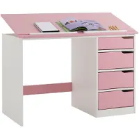 Idimex Kinderschreibtisch EMMA aus Kiefer Massivholz, weiß/rosa - Schreibtisch mit neigungsverstellbarer Tischplatte, schöner Jugendschreibtisch mit 4 Schubladen