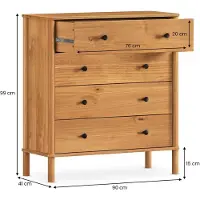 Idimex Kommode APOANA mit 4 Schubladen, aus Massivholz Eiche Finish - Holzkommode skandinavisch, Schubladenschrank mit Stauraum, Schlafzimmerkommode im Landhausstil