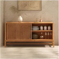 Idimex Sideboard ADAMO 145 cm aus Massivholz, Eiche Finish - Kommode mit markanter Lamellenschiebetür, Wohnzimmer Möbel mit 2 Schubladen, Anrichte mit verstellbarem Einlegeboden
