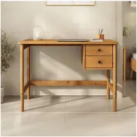 Idimex Schreibtisch MARLO mit 2 Schubladen aus Massivholz, eichefarben - Holz Schreibtisch mit Stauraum, minimalistisches Design, Tischplatte mit gesofteten Kanten, Kiefernholz massiv