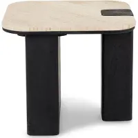 Idimex Couchtisch DELHI 50 cm aus Travertin und Mango Massivholz, Beige/Schwarz - Moderner Wohnzimmertisch, Design Beistelltisch, Sofatisch mit eingefasster Tischplatte, Clubtisch, Coffee Table modern