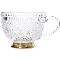 Homea Glass cup BARREL with patterns and a golden base, 360 ml