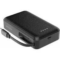 Deltaco Power bank 10 000 mAh, retractable cable 90 cm, PD 20 W, blk