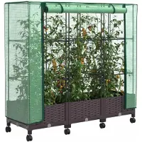 vidaXL Gartenplanter mit Gewächshausabdeckung und Rädern 3 Stk. Braun
