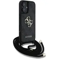 GUESS 4G Big Logo Cord Strap Crossbody Case für iPhone 16 Schwarz