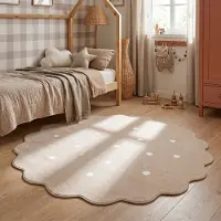 Little Olly Teppich Kinderzimmer Rund - Cloudy Dots Beige Ø 100 cm