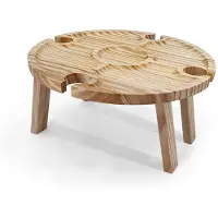 Typecat Klappbarer Picknicktisch Aus Holz für Den Außenbereich, Tragbar, 2-In-1-Weinglasregal, Faltbarer Schreibtisch, Weinglasregal, Tisch-Picknicktablett