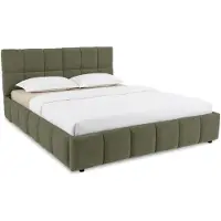 Idimex Polsterbett EMILIA 140x200 cm, Grün - Bett mit Lattenrost, Bettgestell mit gepolstertem Kopfteil, Stoffbett mit moderner Steppung, Modernes Design und stabile Konstruktion