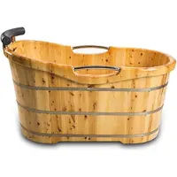 PureHaven freistehende Holzbadewanne 135x67 cm aus Zedernholz 120 L ergonomische Formgebung pflegeleichte Oberfläche verstärkter Rahmen inkl. Ablauf