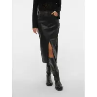 Vero Moda Lederimitatrock "VMVERI HR CALF PL SKIRT NOOS" Lederimitat, mit Stretch, high waist