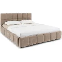 Idimex Polsterbett EMILIA 140x200 cm, Braun - Bett mit Lattenrost, Bettgestell mit gepolstertem Kopfteil, Stoffbett mit moderner Steppung, Modernes Design und stabile Konstruktion