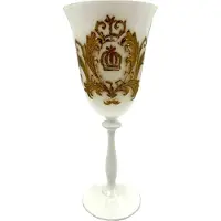 Casa Padrino Pompöös by Luxus Barock Weißweinglas mit 24 Karat Vergoldung Weiß / Gold Ø 8,7 x H. 20,3 cm - Pompööses Weißweinglas designed by Harald Glööckler - Luxus Designer Weingläser