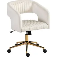 HOMCOM Schreibtischstuhl höhenverstellbar Homeoffice Stuhl mit Samtoptik Creme