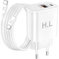 Avizar , Netzteil Doppelport USB-A und USB-C 20W mit USB-C auf USB-C Kabel, Weiß