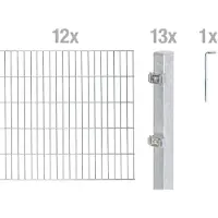 Alberts Doppelstabmatten Zaun, Höhe 160 cm, Länge 24 m, Zaun-Komplettset zum Einbetonieren, feuerverzinkt, Pfosten 60x40 mm