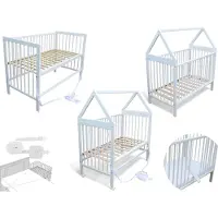 Micoland Kinderbett - Beistellbett - Babybett Haus 120x60cm mit Gurt und Rädern weiß
